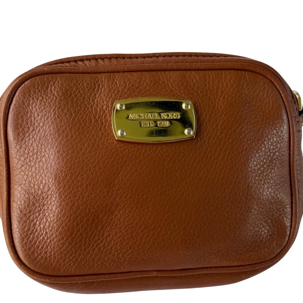Michael Kors Brown Pebbled Leather Mini Camera Crossbody Bag Gold Hardware